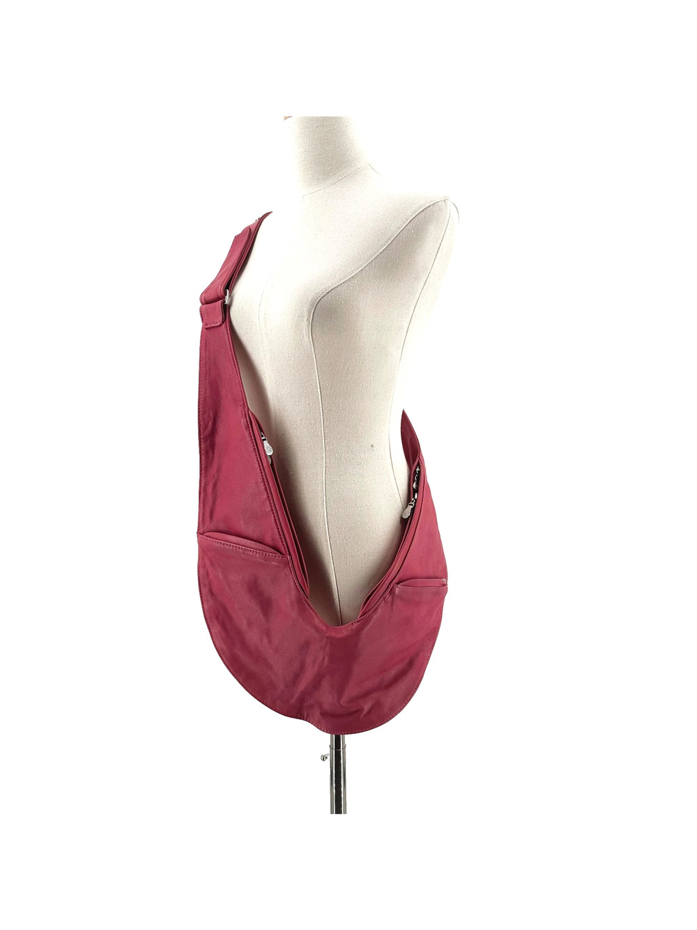 Sash Leather Crossbody Sling Bag Purse Pink Utility Travel Zip Pocket Organizer